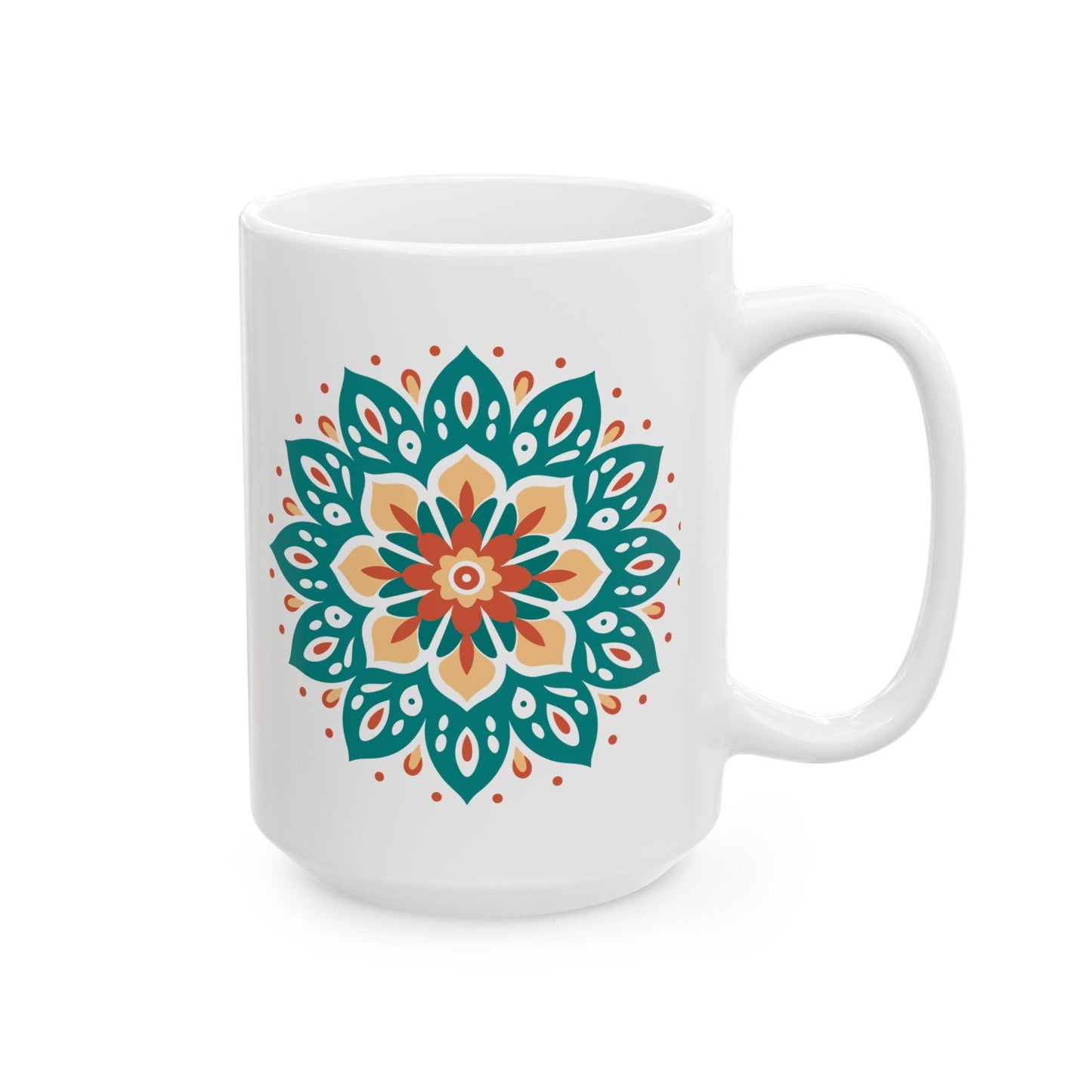 Mandala Ceramic Mug | Teal Terracotta Earth Essence Coffee Cup (15oz)