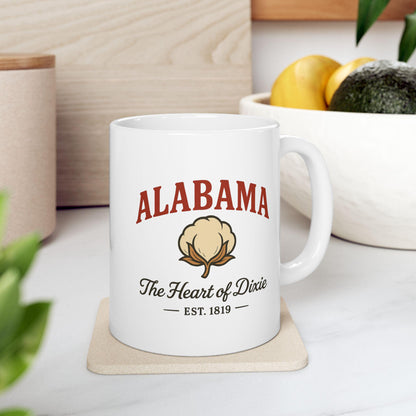 Alabama Heart of Dixie Mug | Vintage Cotton Ceramic Coffee Cup (15oz)