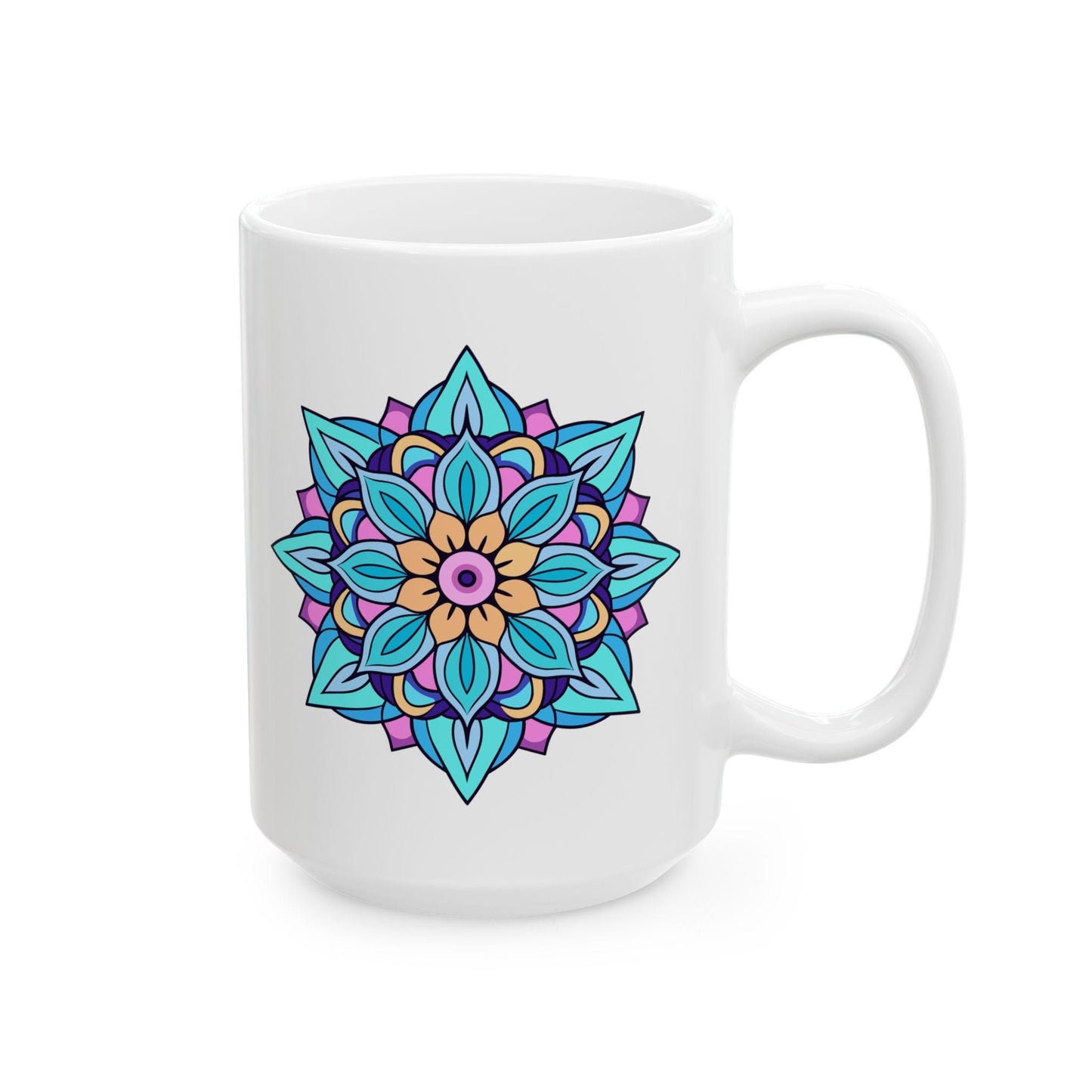 ColorFlow Ceramic Mug | Arctic Bloom Mandala Art Coffee Cup (15 oz)