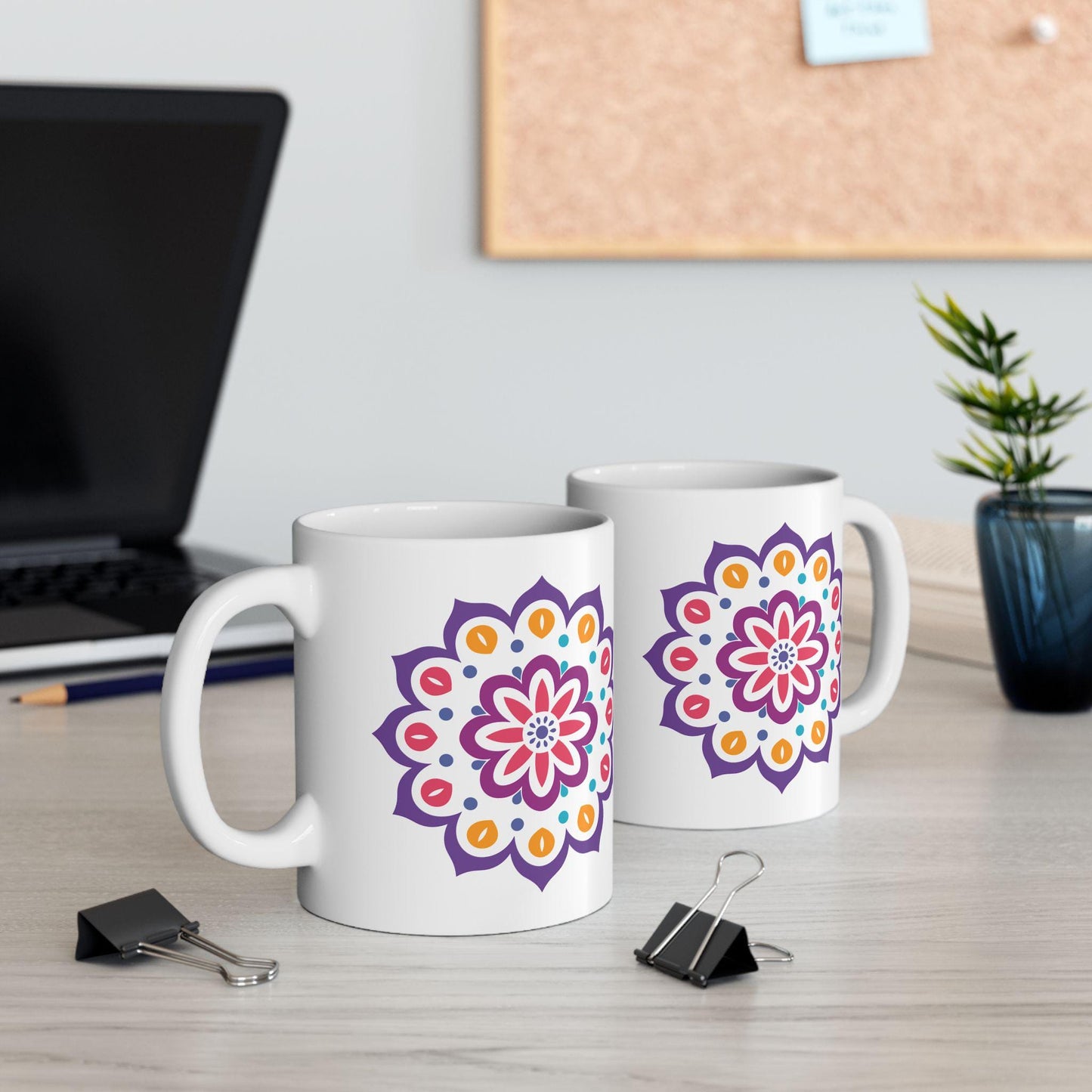 Radiant Bloom Mandala Ceramic Mug | 15oz Colorful Floral Art Coffee Cup