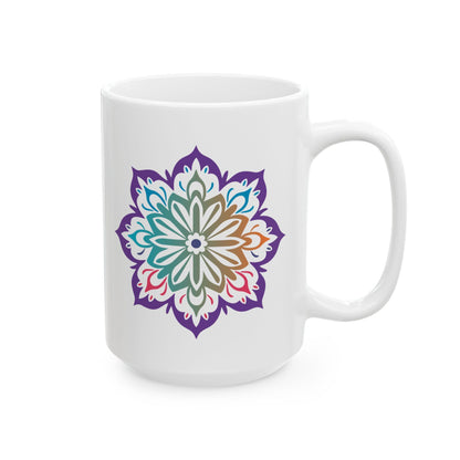 ColorFlow Harmony Bloom Mandala Ceramic Mug | 15oz Boho Gradient Art Coffee Cup