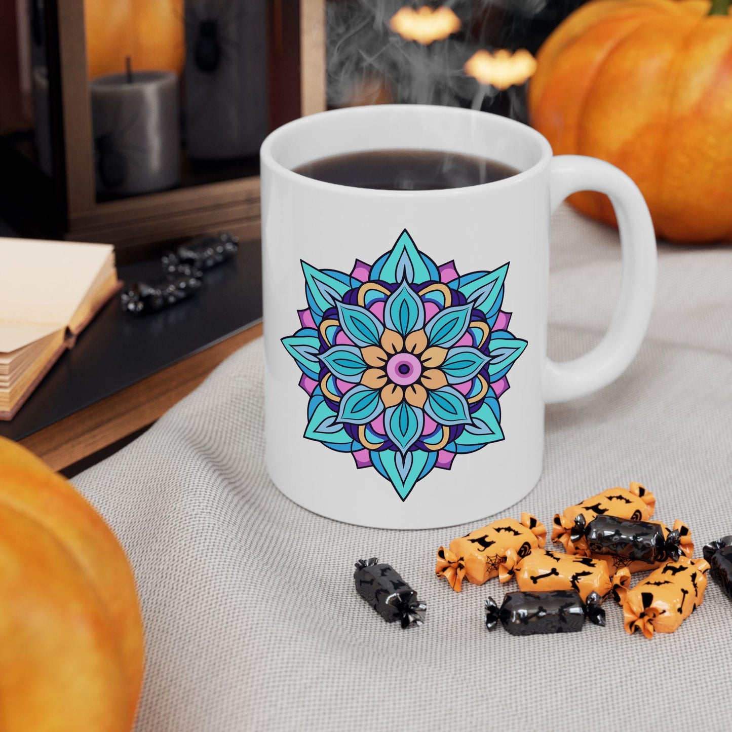ColorFlow Ceramic Mug | Arctic Bloom Mandala Art Coffee Cup (15 oz)