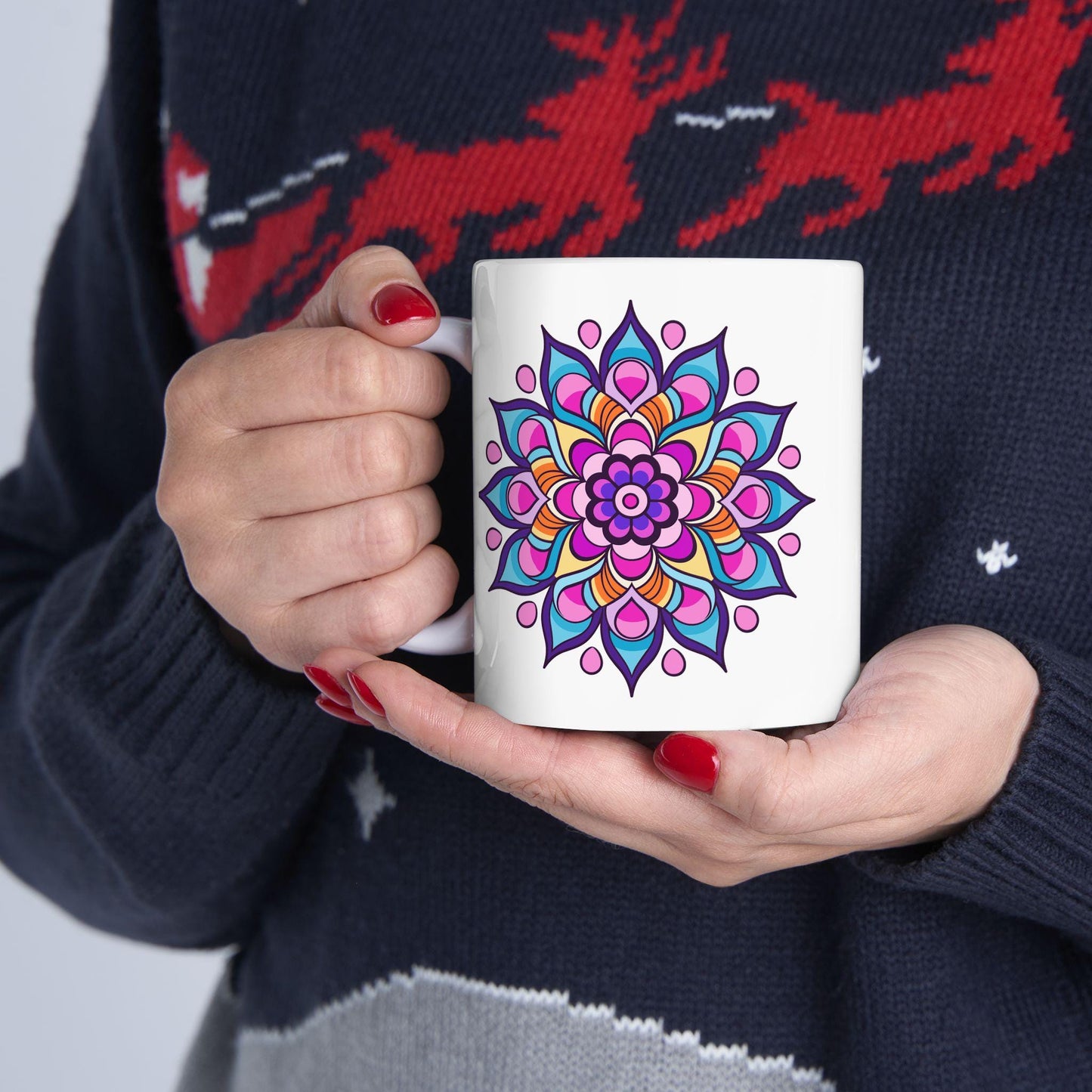 Celestial Mandala Ceramic Mug | 15oz Coffee Cup | Purple Pink Art Beverage Drinkware