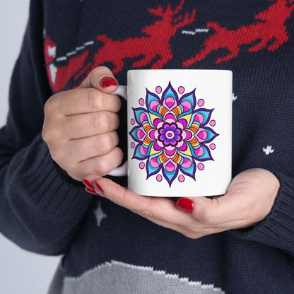 Celestial Mandala Ceramic Mug | 15oz Coffee Cup | Purple Pink Art Beverage Drinkware