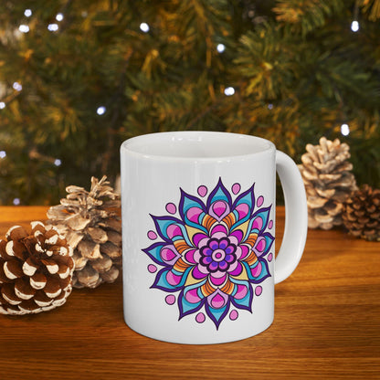 Celestial Mandala Ceramic Mug | 15oz Coffee Cup | Purple Pink Art Beverage Drinkware