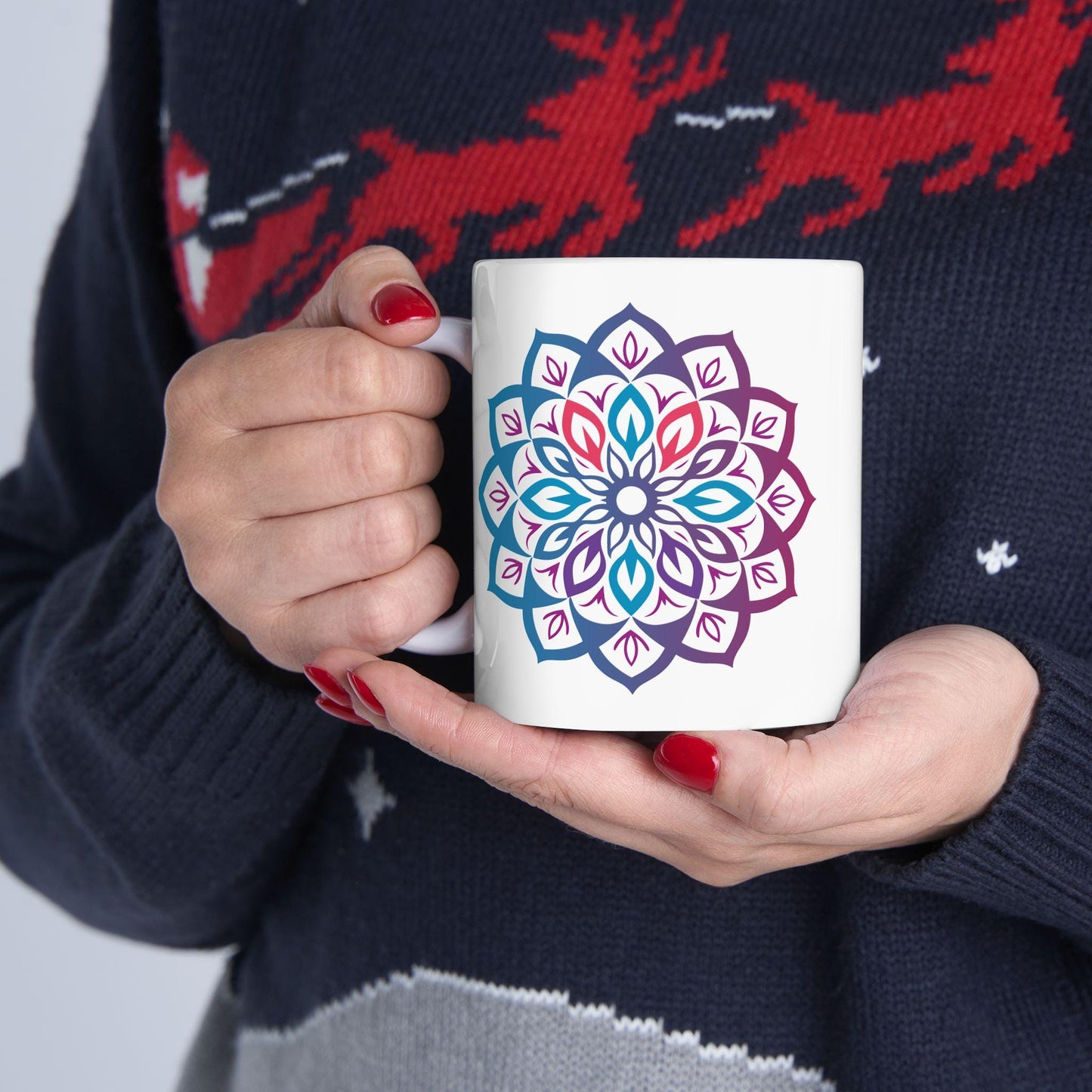 Mystic Aura Mandala Ceramic Mug | Blue Purple Boho Coffee Cup