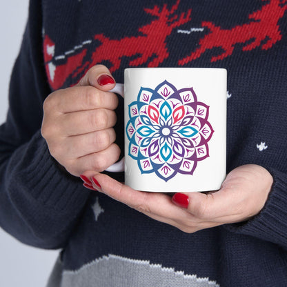 Mystic Aura Mandala Ceramic Mug | Blue Purple Boho Coffee Cup