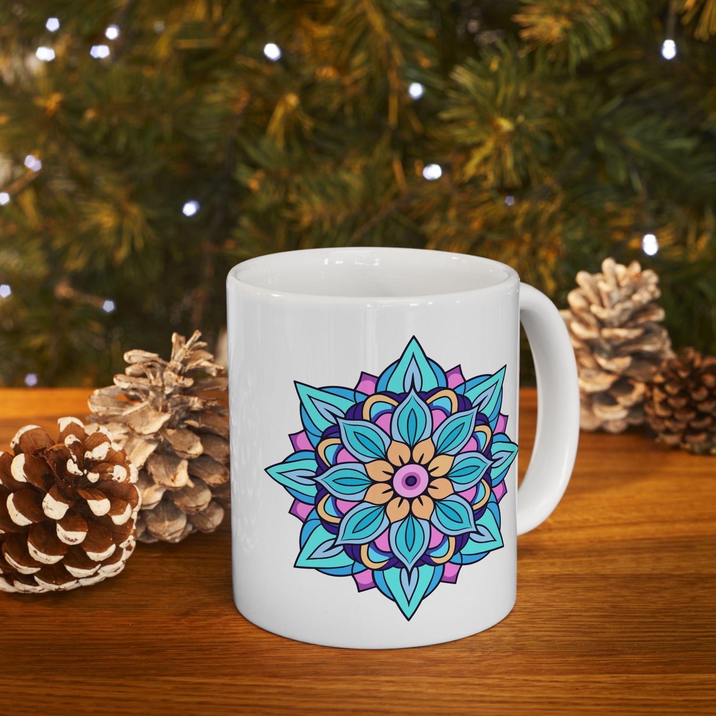 ColorFlow Ceramic Mug | Arctic Bloom Mandala Art Coffee Cup (15 oz)