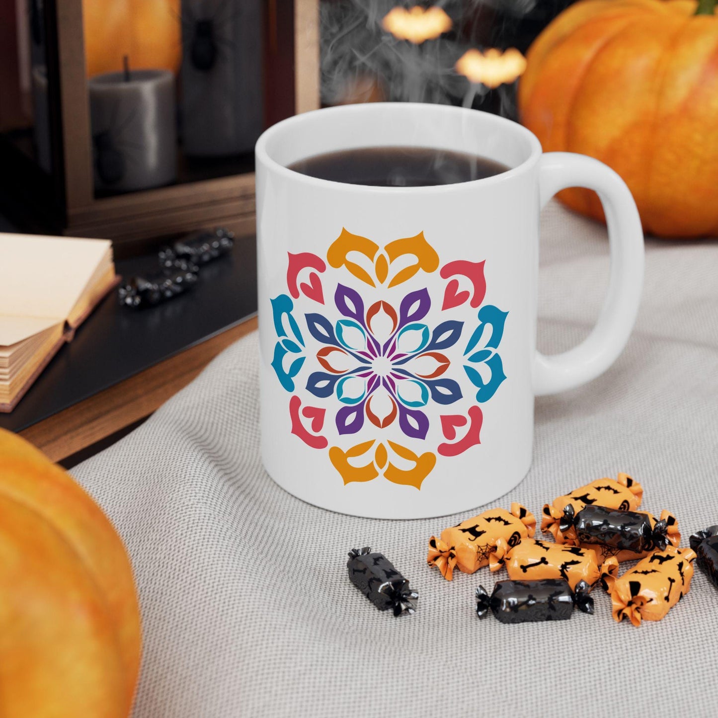 Vibrant Mandala Art Ceramic Mug | 15oz Coffee Cup | Colorful Artistic Design