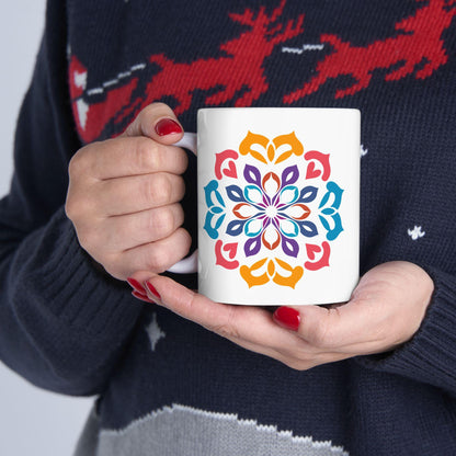 Vibrant Mandala Art Ceramic Mug | 15oz Coffee Cup | Colorful Artistic Design