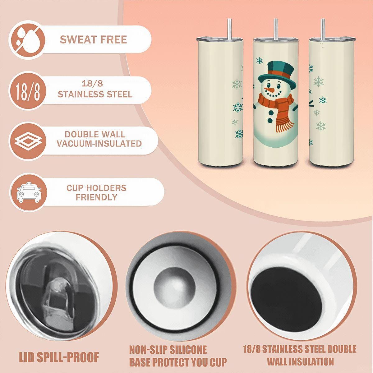 20oz Straight Stainless Steel Tumbler with Straw（Made in USA)