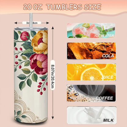 20oz Straight Stainless Steel Tumbler with Straw（Made in USA)